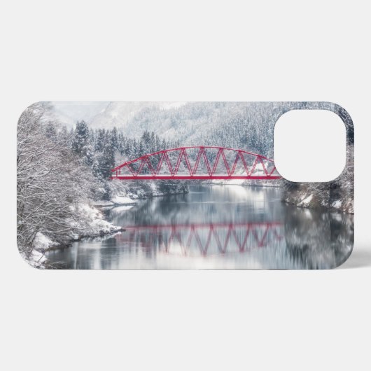 Eis und Schnee | Rote Brücke im Winter, Japan iPhone Hülle (Rückseite (Horizontal))