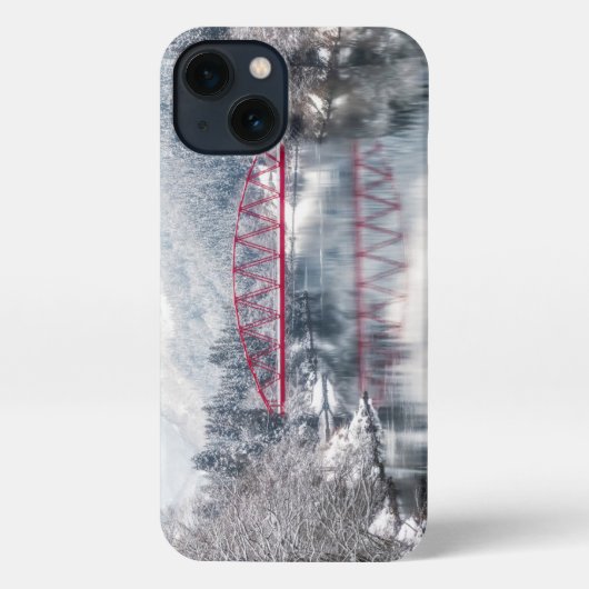 Eis und Schnee | Rote Brücke im Winter, Japan iPhone Hülle (Rückseite)