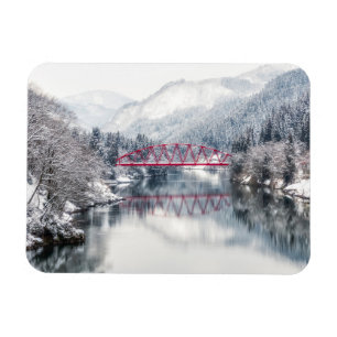 Eis und Schnee   Rote Brücke im Winter, Japan Magnet