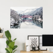 Eis und Schnee | Rote Brücke im Winter, Japan Poster (Heimbüro)