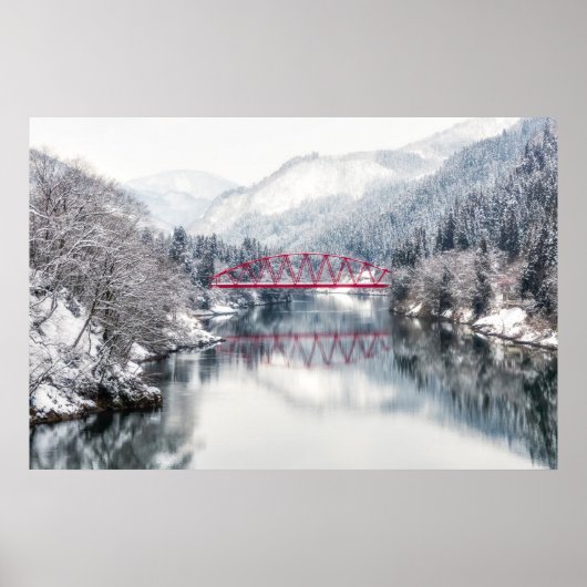 Eis und Schnee | Rote Brücke im Winter, Japan Poster (Vorne)