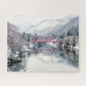 Eis und Schnee | Rote Brücke im Winter, Japan Puzzle (Horizontal)