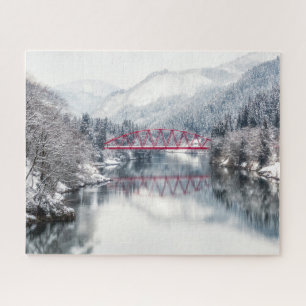 Eis und Schnee Rote Brücke im Winter, Japan Puzzle