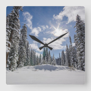 Eis und Schnee Sunrise Winter Snow Alberta, Kana Quadratische Wanduhr