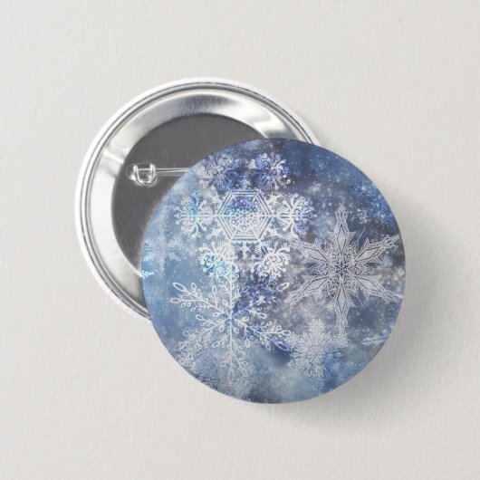 Eis und Schnee Textured Blue Weihnachtsmuster Button (Vorne & Hinten)