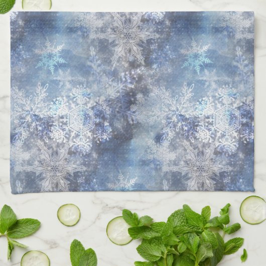Eis und Schnee Textured Blue Weihnachtsmuster Geschirrtuch (Gefaltet)