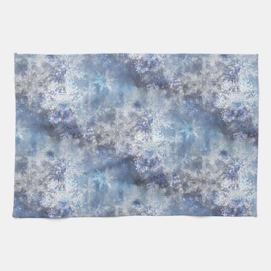 Eis und Schnee Textured Blue Weihnachtsmuster Geschirrtuch (Horizontal)