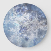 Eis und Schnee Textured Blue Weihnachtsmuster Große Wanduhr (Vorderseite)