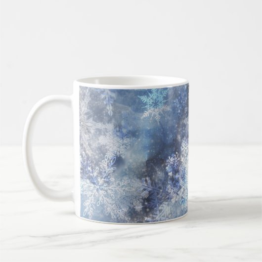 Eis und Schnee Textured Blue Weihnachtsmuster Kaffeetasse (Links)