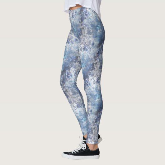 Eis und Schnee Textured Blue Weihnachtsmuster Leggings (Links)
