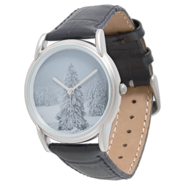 Eis und Schnee | Wald, Schweizer Alpen Armbanduhr (Schrägansicht)
