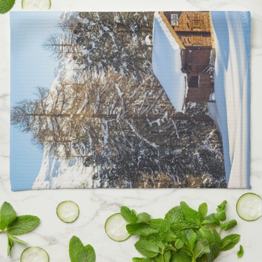 Eis und Schnee | Winterlogmelkabine Schweizer Alpe Geschirrtuch (Gefaltet)