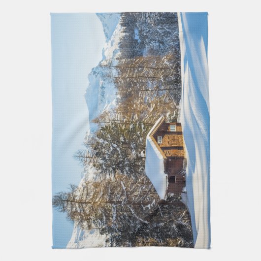 Eis und Schnee | Winterlogmelkabine Schweizer Alpe Geschirrtuch (Vertikal)