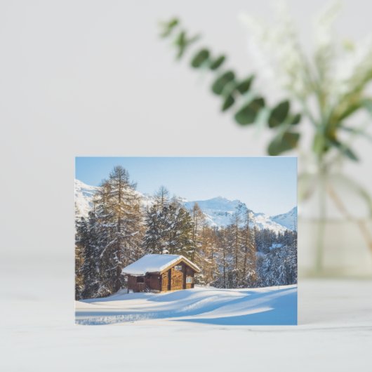 Eis und Schnee | Winterlogmelkabine Schweizer Alpe Postkarte (Stehend Vorderseite)