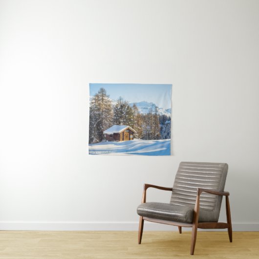 Eis und Schnee | Winterlogmelkabine Schweizer Alpe Wandteppich (Beispiel (Horizontal))