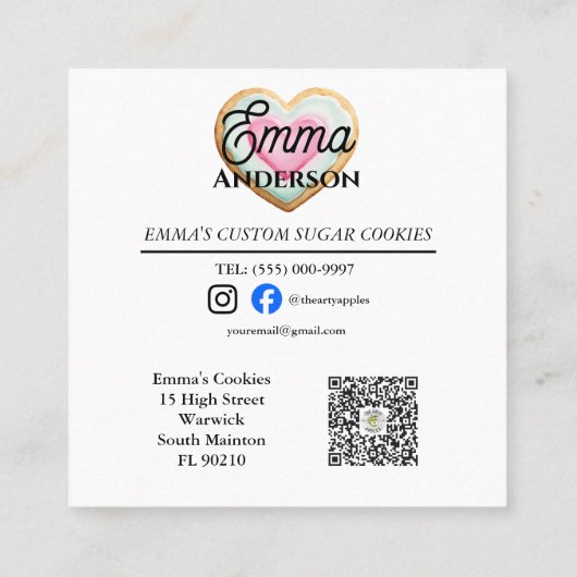 Eis-Zucker-Backwarenlogo für Kleinunternehmen Quadratische Visitenkarte (Rückseite)