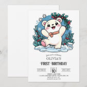 Eisbär 1. Geburtstag digital Einladung (Vorne/Hinten)