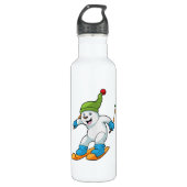 Eisbär als Skifahrer mit Ski- und Bobhut Edelstahlflasche (Vorderseite)