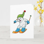 Eisbär als Skifahrer mit Ski- und Bobhut Karte (Gelbe Blume)