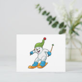 Eisbär als Skifahrer mit Ski- und Bobhut Postkarte (Stehend Vorderseite)