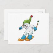 Eisbär als Skifahrer mit Ski- und Bobhut Postkarte (Vorne/Hinten)