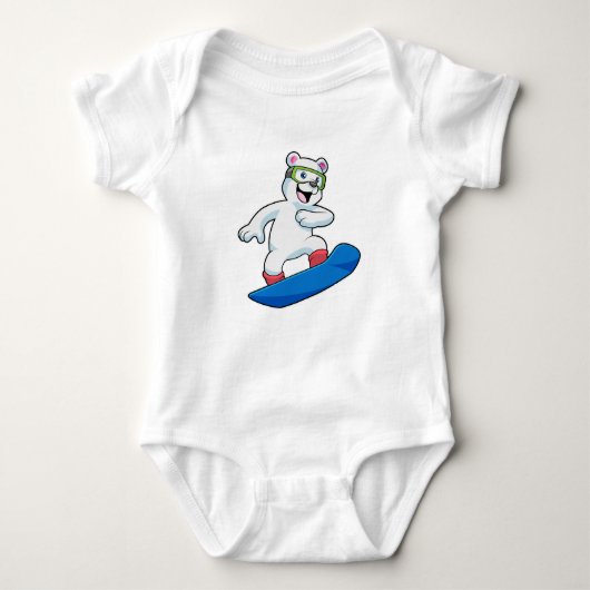 Eisbär als Snowboarder mit Snowboard Baby Strampler (Vorderseite)