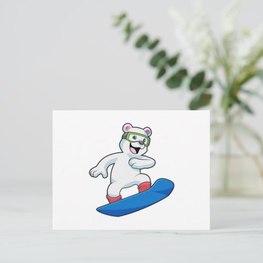 Eisbär als Snowboarder mit Snowboard Postkarte (Stehend Vorderseite)