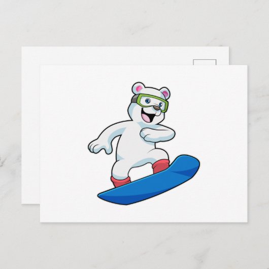 Eisbär als Snowboarder mit Snowboard Postkarte (Vorne/Hinten)