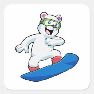 Eisbär als Snowboarder mit Snowboard Quadratischer Aufkleber