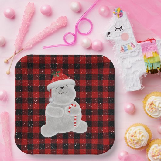 Eisbär auf Buffalo Kariert Pappteller (Party)