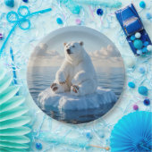 Eisbär auf einer Eisscholle schwimmend Pappteller (Party)