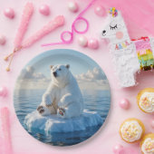 Eisbär auf einer Eisscholle schwimmend Pappteller (Party)