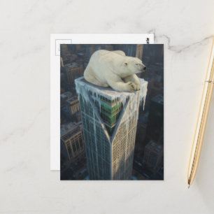 Eisbär auf Wolkenkratzer schmilzt Eis Surreal Postkarte