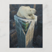 Eisbär auf Wolkenkratzer schmilzt Eis Surreal Postkarte (Vorderseite)