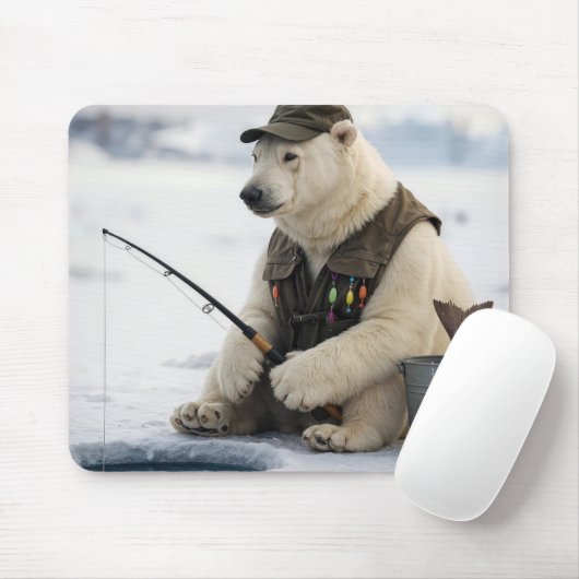 Eisbär beim Eisangeln Mousepad (Mit Mouse)