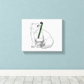 Eisbär beim Hockey mit Hockeystick Leinwanddruck (Insitu (Holzboden))