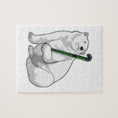 Eisbär beim Hockey mit Hockeystick Puzzle (Horizontal)