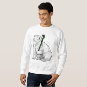 Eisbär beim Hockey mit Hockeystick Sweatshirt (Vorne ganz)