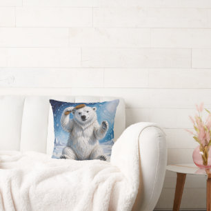 Eisbär benutzt eine Haarbürste Kissen