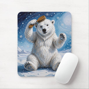 Eisbär benutzt eine Haarbürste Mousepad