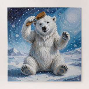 Eisbär benutzt eine Haarbürste Puzzle