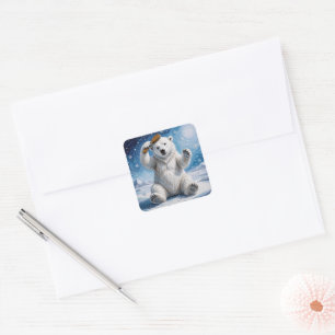 Eisbär benutzt eine Haarbürste Quadratischer Aufkleber