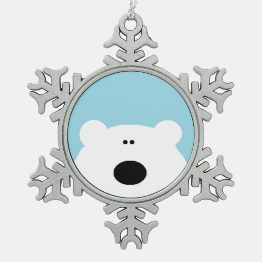 Eisbär Blau Schneeflocken Zinn-Ornament (Vorderseite)