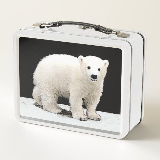 Eisbär-CUB-Malerei - ursprüngliche Tier-Kunst Metall Brotdose (Rückseite)