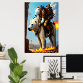 Eisbär, der auf einem Eisbär reitet | AI Art Poste Poster (Heimbüro)