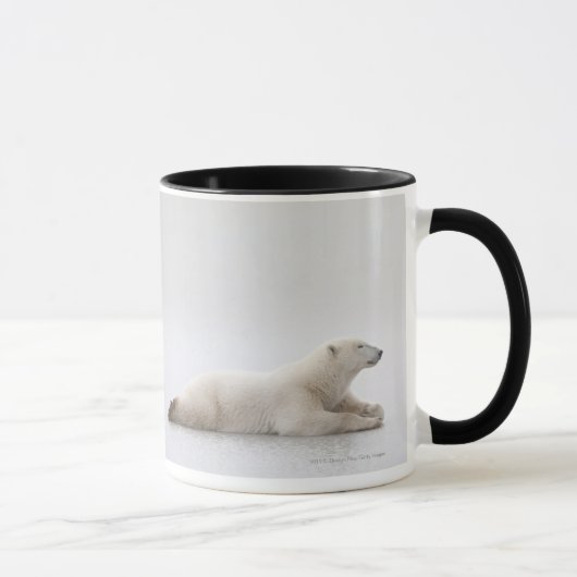 Eisbär, der auf einen See des Eises legt Tasse (Rechts)