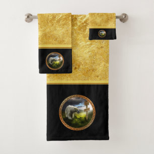 Eisbär, der das hölzerne Zeichen des Nordpols Badhandtuch Set