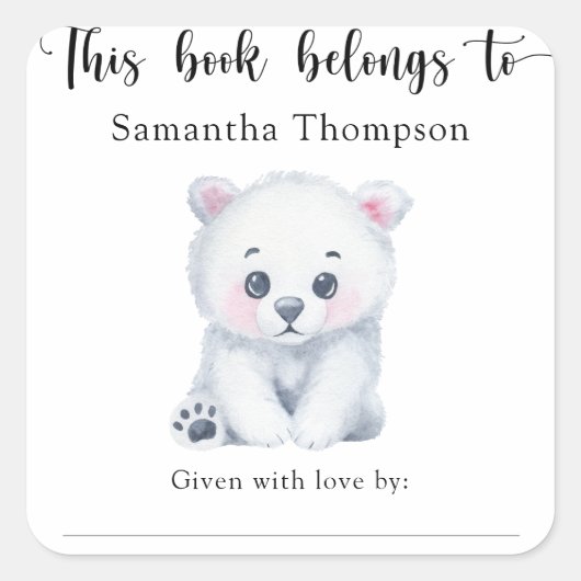 Eisbär - dieses Buch gehört Quadratischer Aufkleber (Vorderseite)