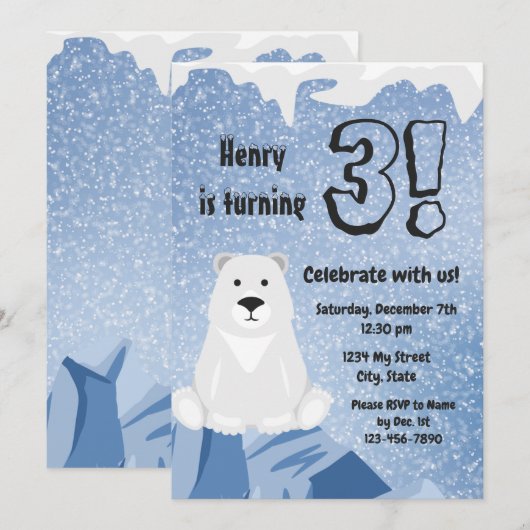 Eisbär - Einladung zum Geburtstag (Vorne/Hinten)