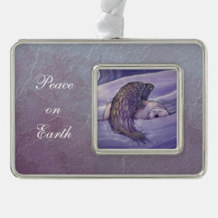 Eisbär Engel Wildlife Fantasy-Illustration Rahmen-Ornament Silber